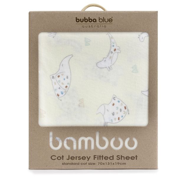 Bubba Blue Bamboo Sleepy Safari Jersey Cot Fitted Sheet Vanilla