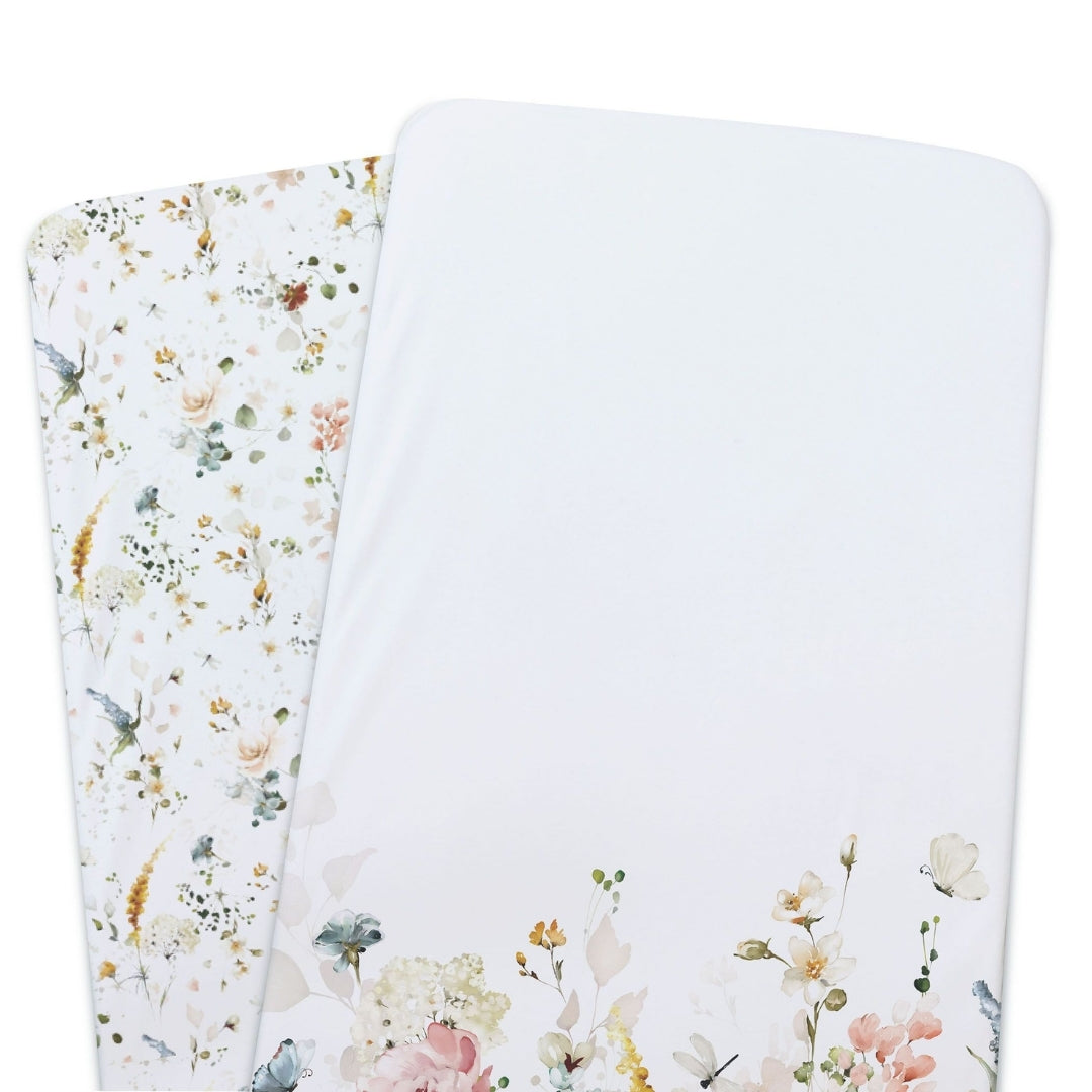 Bubba Blue Peonies Bamboo Jersey Bedside Sleeper Fitted Sheets 2 Pack