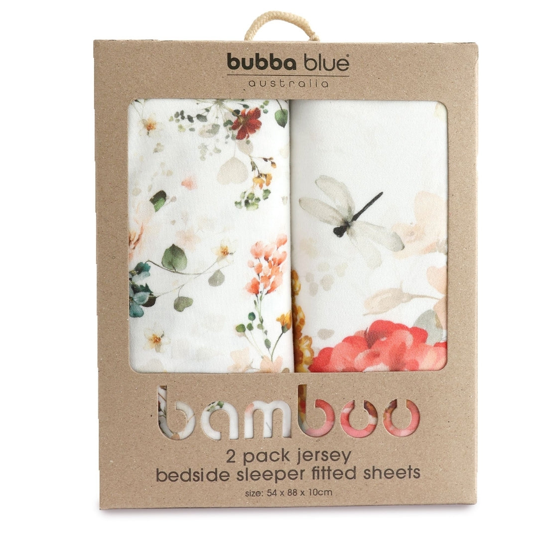 Bubba Blue Peonies Bamboo Jersey Bedside Sleeper Fitted Sheets 2 Pack