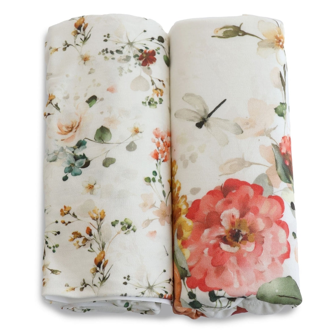 Bubba Blue Peonies Bamboo Jersey Bedside Sleeper Fitted Sheets 2 Pack