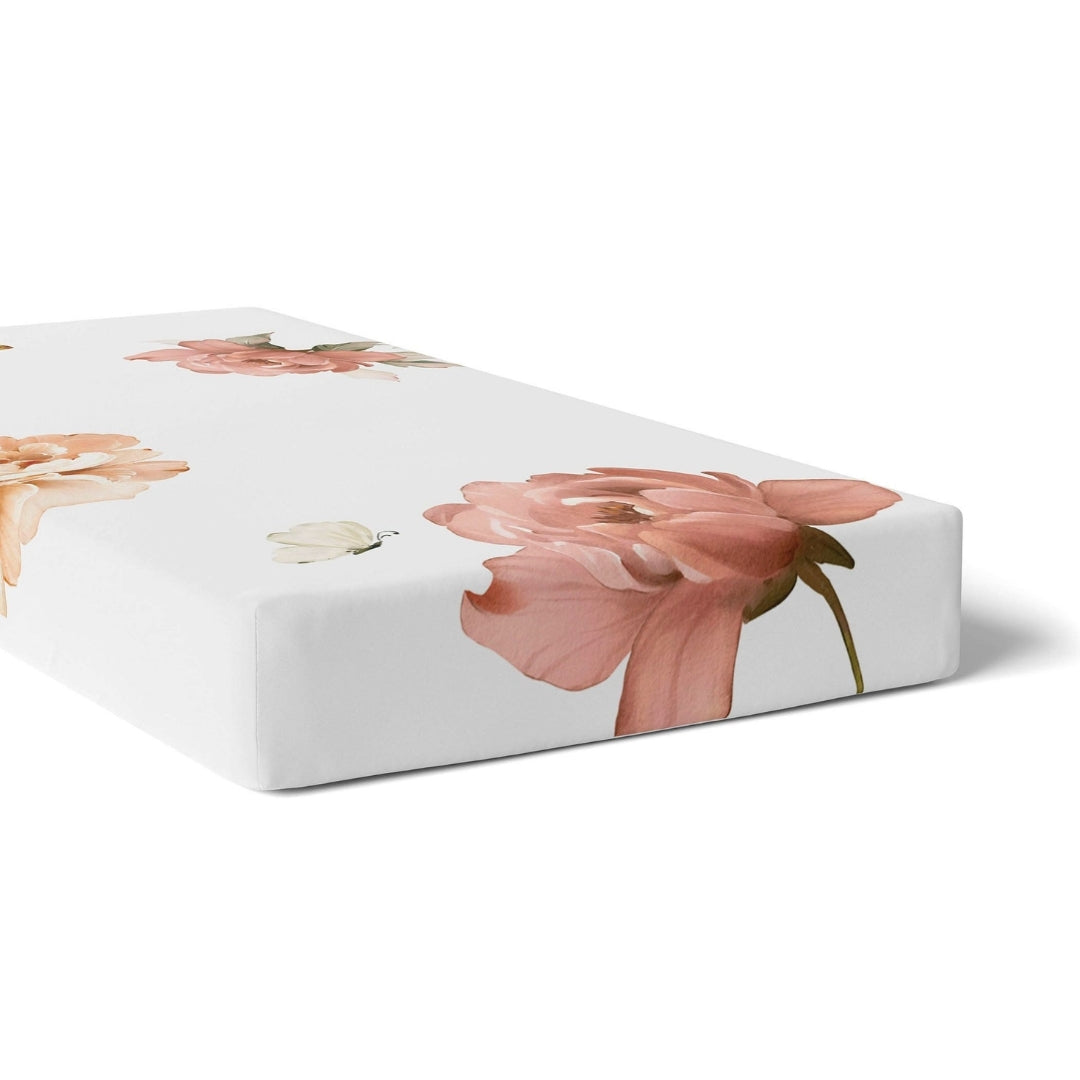 Bubba Blue Peonies Bamboo Jersey Cot Fitted Sheets 2 Pack