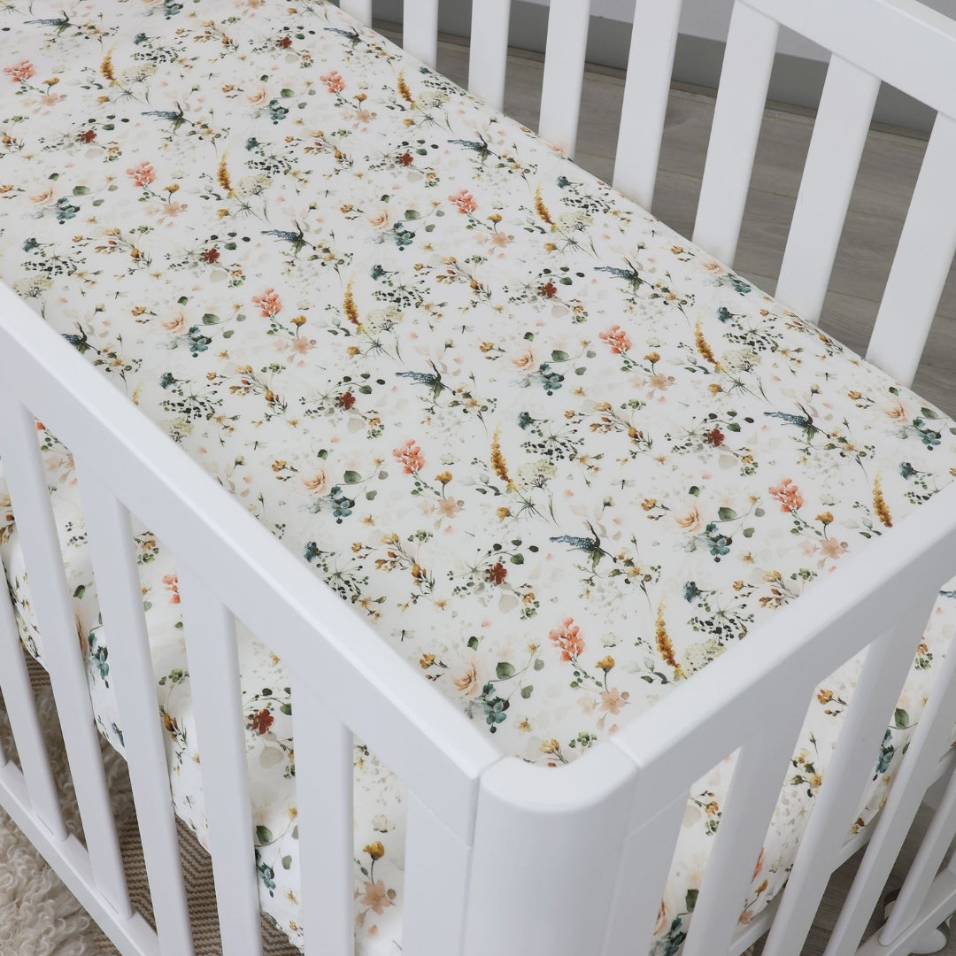 Bubba Blue Peonies Bamboo Jersey Cot Fitted Sheets 2 Pack