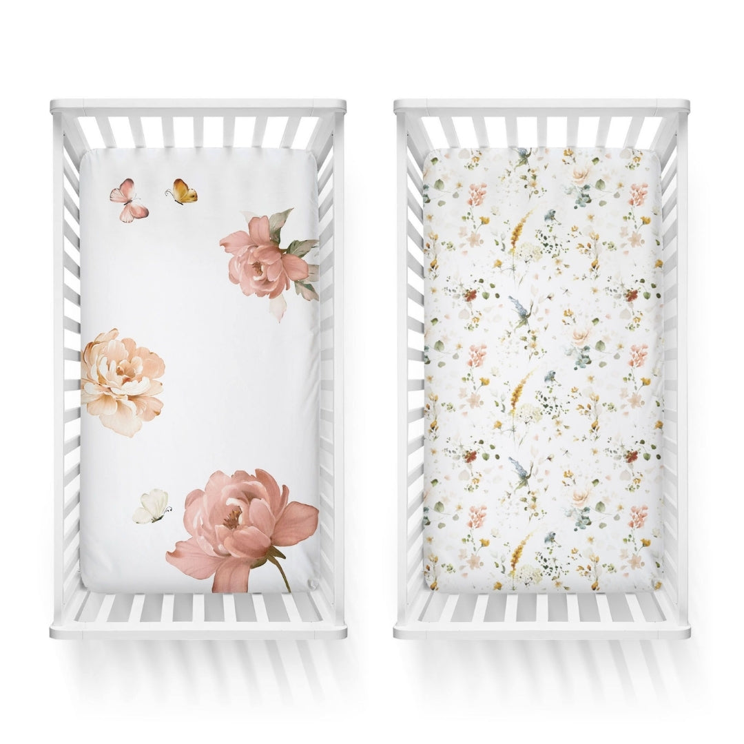 Bubba Blue Peonies Bamboo Jersey Cot Fitted Sheets 2 Pack