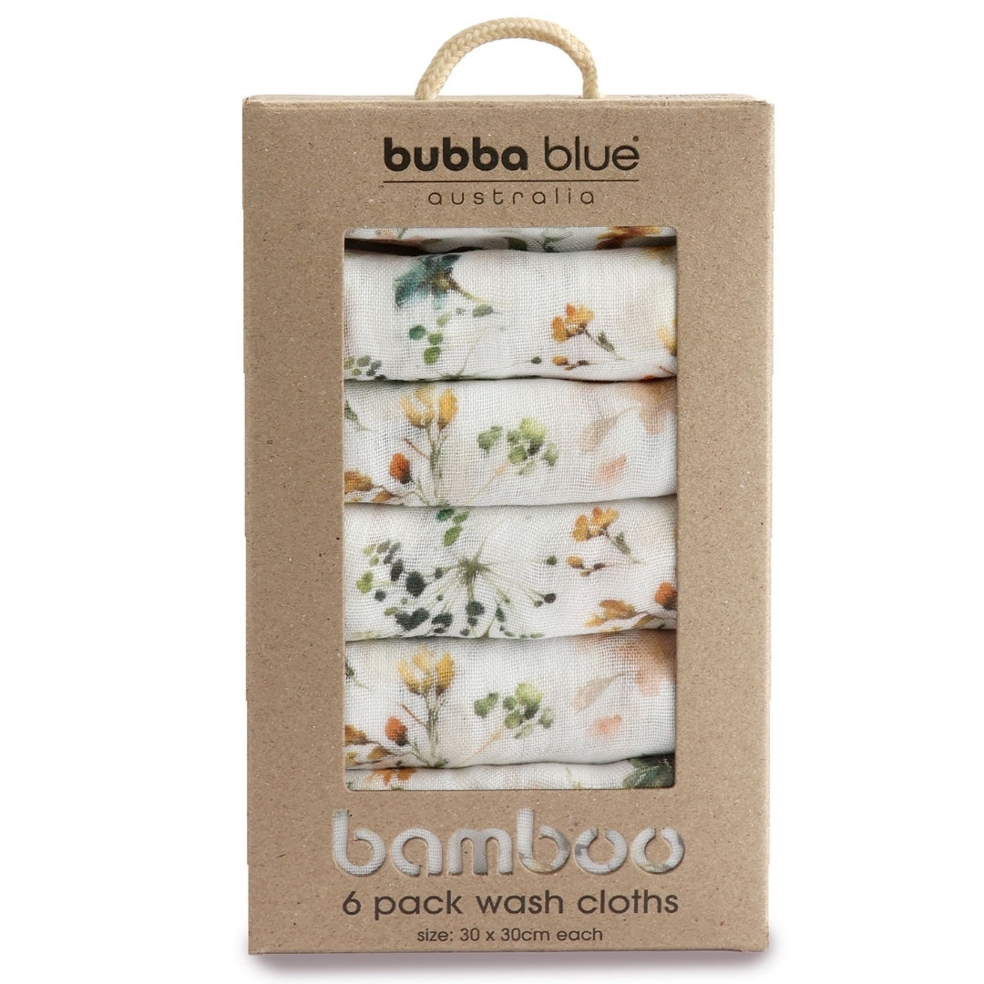 Bubba Blue Peonies Bamboo Muslin Face Washers 6 Pack
