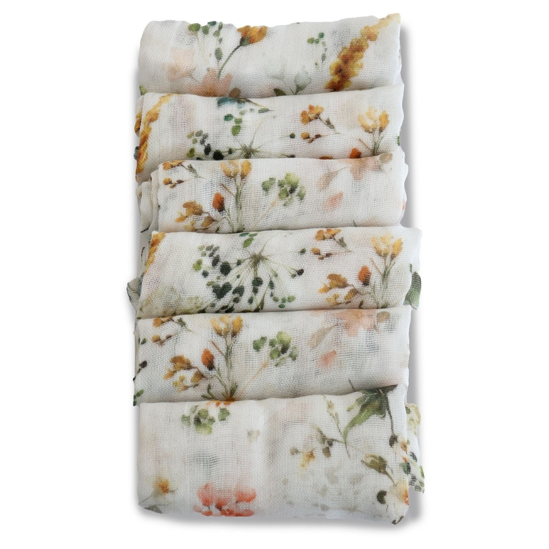 Bubba Blue Peonies Bamboo Muslin Face Washers 6 Pack