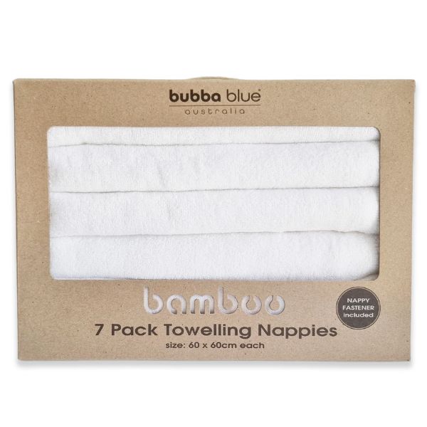 Bubba Blue Bamboo Towelling Nappies 7pk White