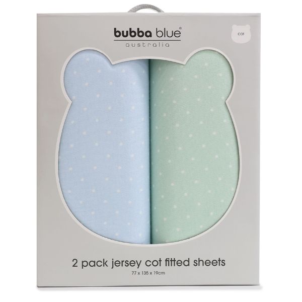 Bubba Blue Confetti Jersey Cot Fitted Sheets 2pk Blue/Sage