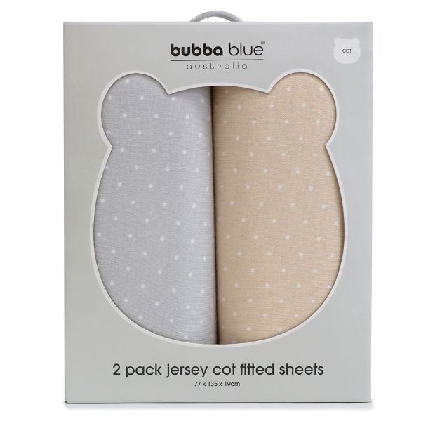 Bubba Blue Confetti Jersey Cot Fitted Sheets 2pk Grey/Taupe