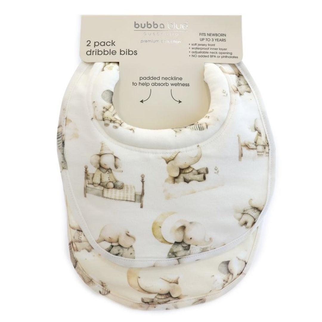 Bubba Blue Elephant Bedtime Dribble Bibs 2pk