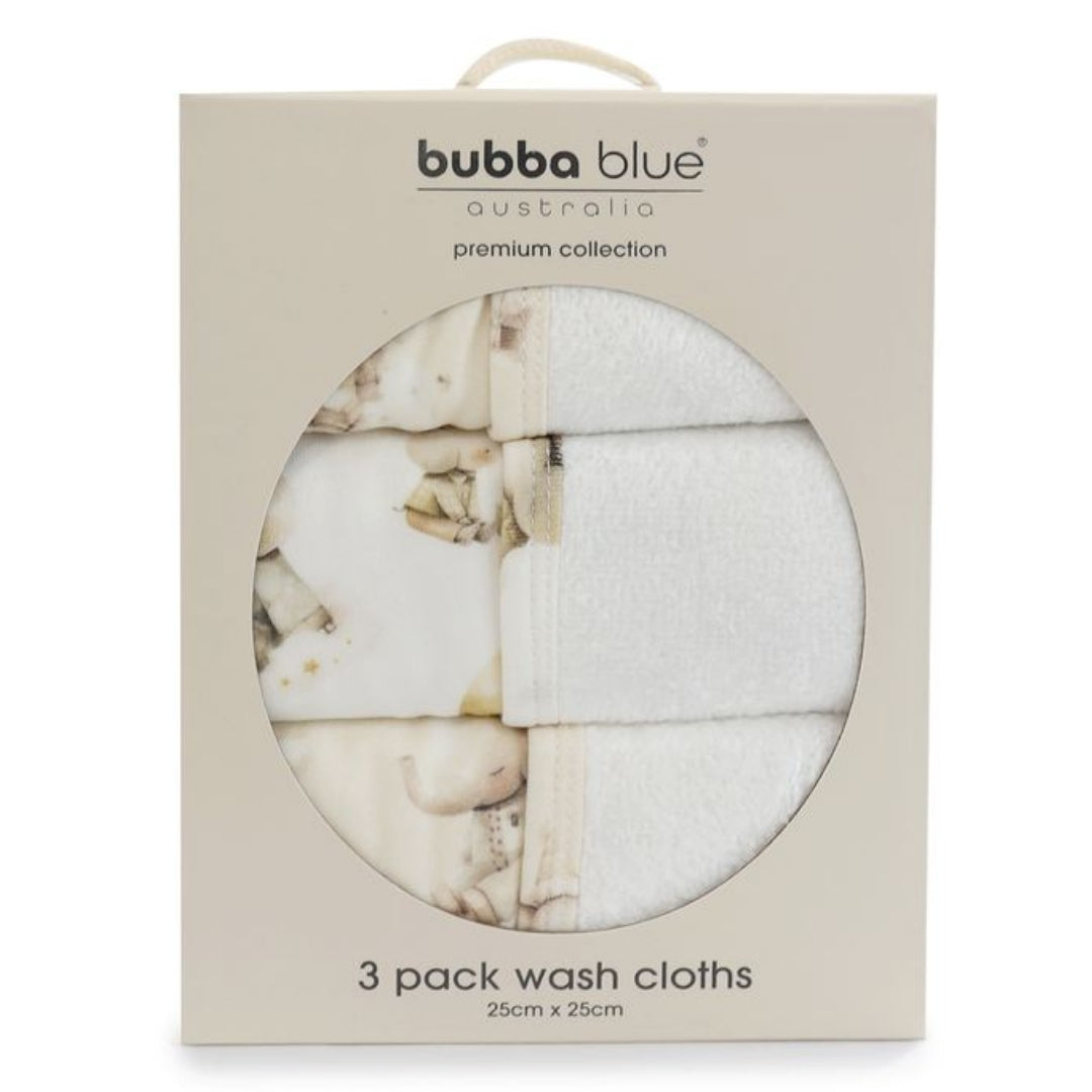 Bubba Blue Elephant Bedtime Face Washers 3pk