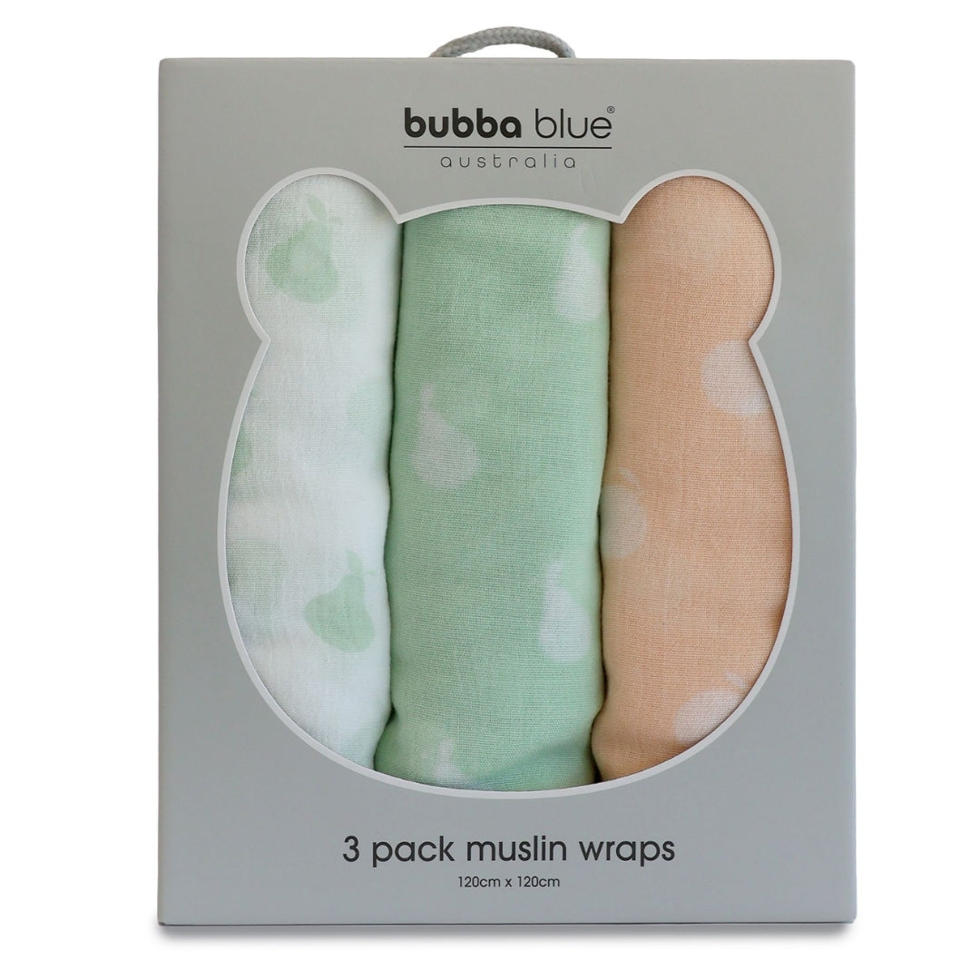 Bubba Blue Nordic Muslin Wrap 3pk Orange/Pear