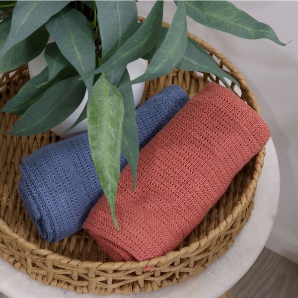 Bubba Blue Nordic Cellular Blanket Denim/Clay 2pk