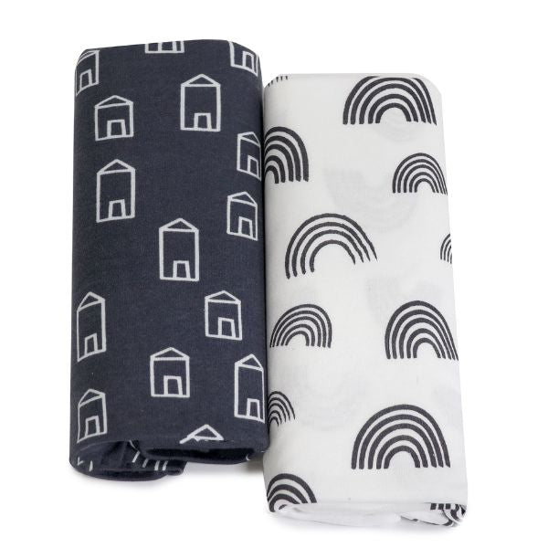 Bubba Blue Nordic Jersey Co-sleeper Fitted Sheets Charcoal/White 2pk