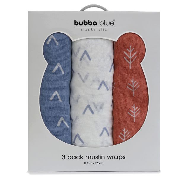 Bubba Blue Nordic Muslin Wrap 3pk Denim/Clay