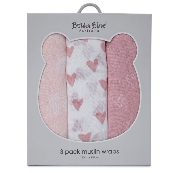 Bubba Blue Nordic Muslin Wrap 3pk Dusty Berry/Rose