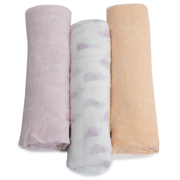 Bubba Blue Nordic Muslin Wrap Dusty Peach/Lilac 3pk