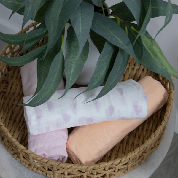 Bubba Blue Nordic Muslin Wrap Dusty Peach/Lilac 3pk