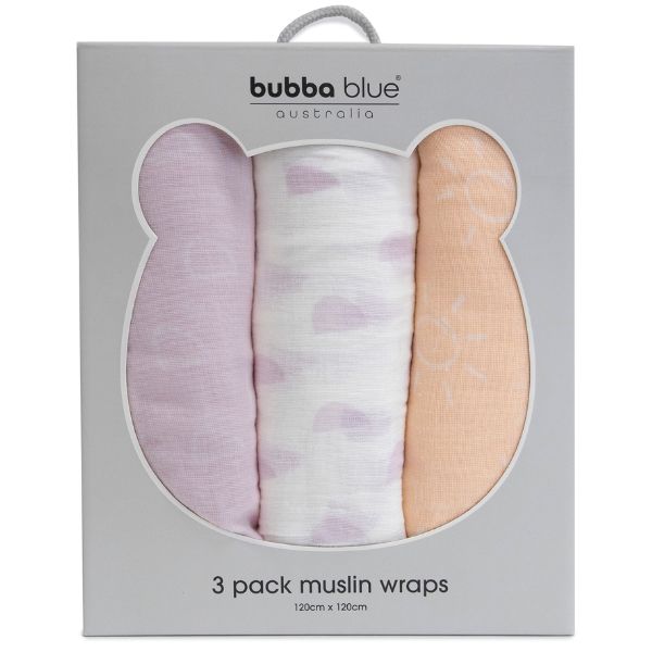 Bubba Blue Nordic Muslin Wrap Dusty Peach/Lilac 3pk