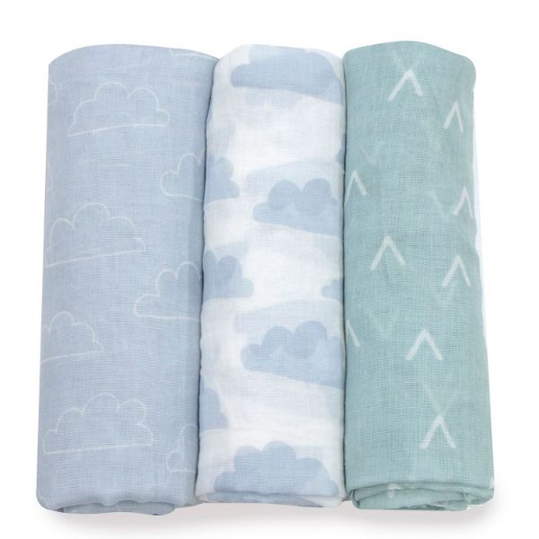 Bubba Blue Nordic Muslin Wrap 3pk Dusty Sky/Mint