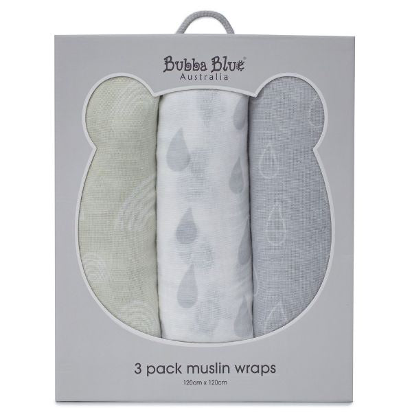 Bubba Blue Nordic Muslin Wrap 3pk Grey/Sand