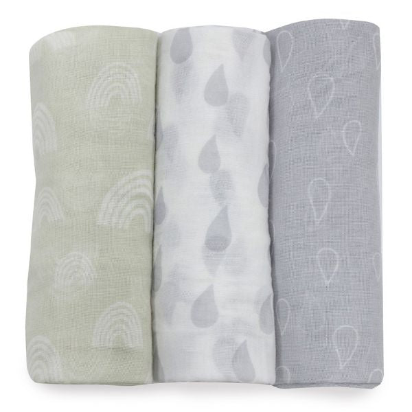 Bubba Blue Nordic Muslin Wrap 3pk Grey/Sand