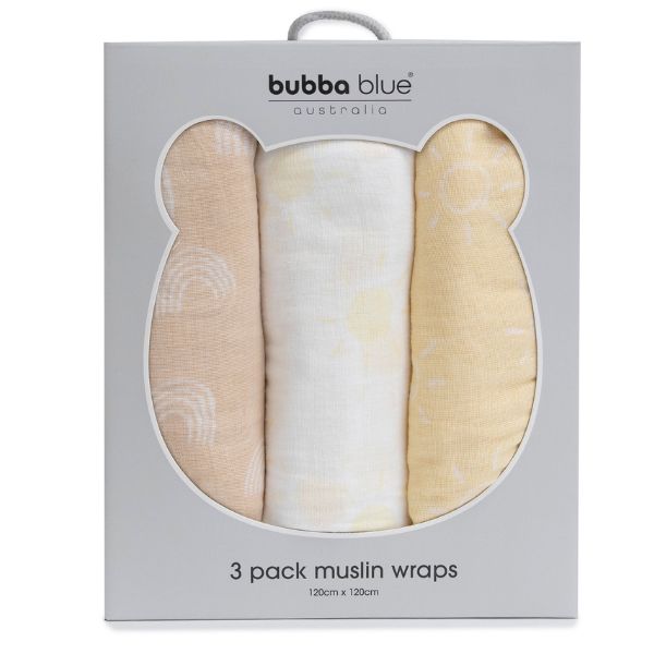 Bubba Blue Nordic Muslin Wrap Vanilla/Latte 3pk