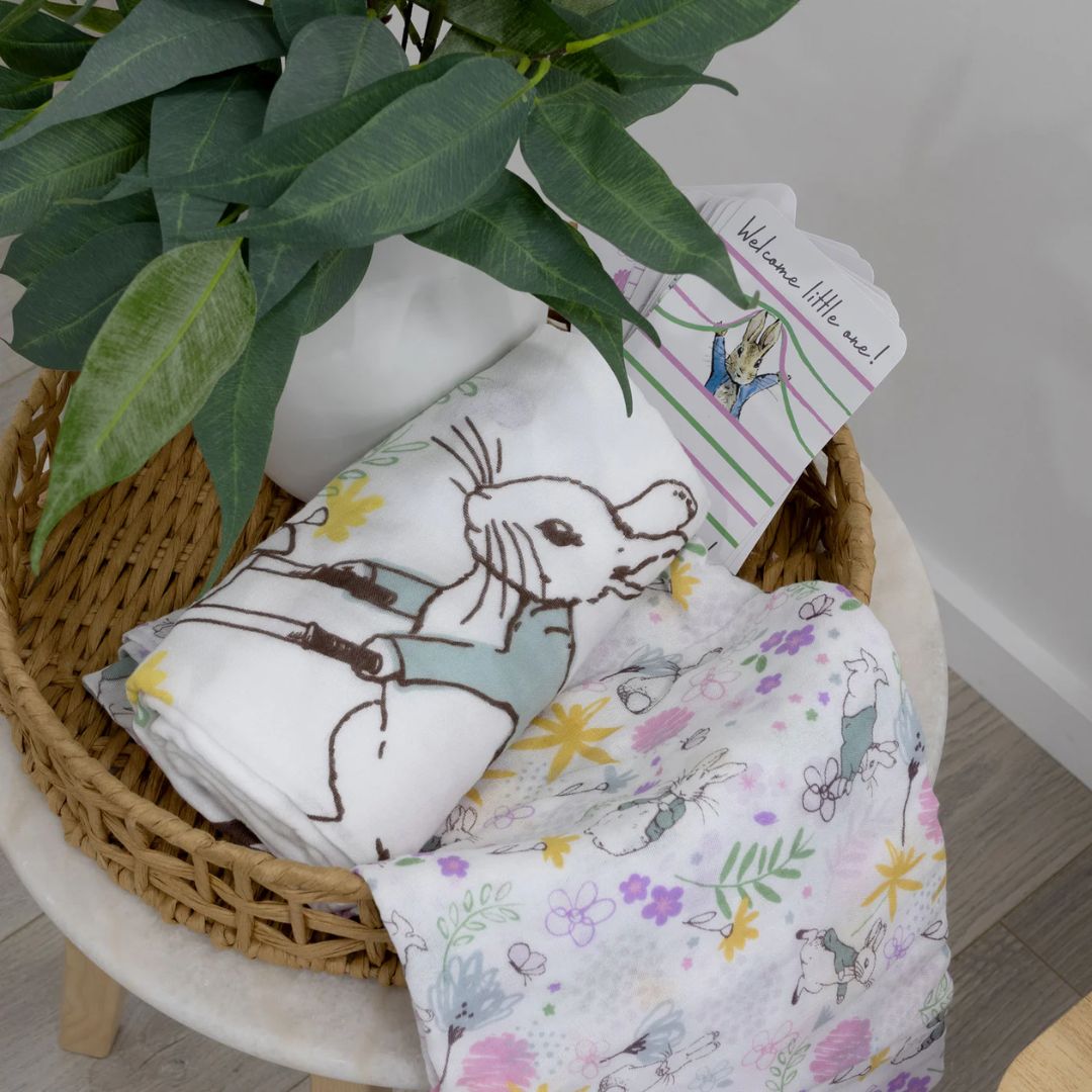 Bubba Blue Peter Rabbit New Adventure 2pk Muslin Wraps & Milestone Cards Pink