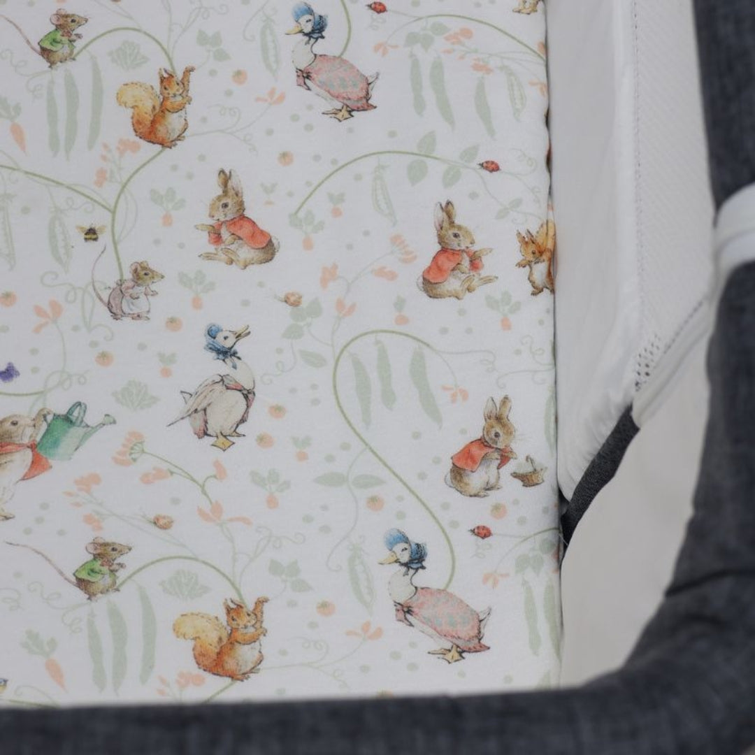 Bubba Blue Peter Rabbit Bedside Sleeper Fitted Sheet Flopsy Mopsy & Cottontail