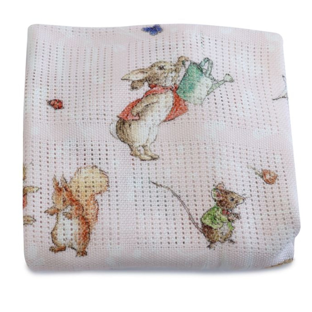 Bubba Blue Peter Rabbit Digital Print Cellular Blanket Flopsy Mopsy & Cottontail