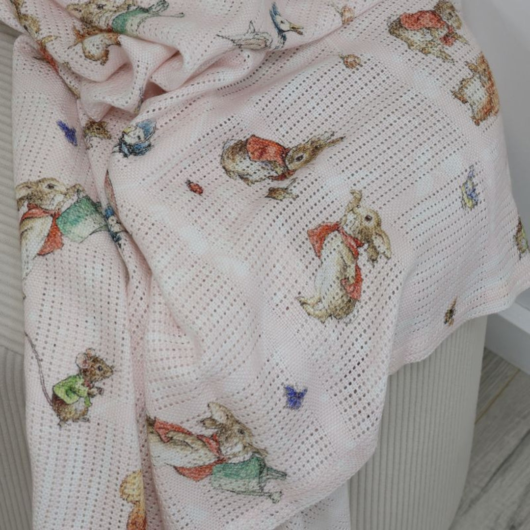 Bubba Blue Peter Rabbit Digital Print Cellular Blanket Flopsy Mopsy & Cottontail