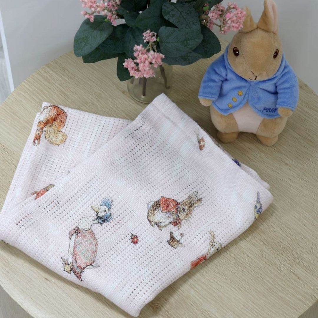 Bubba Blue Peter Rabbit Digital Print Cellular Blanket Flopsy Mopsy & Cottontail