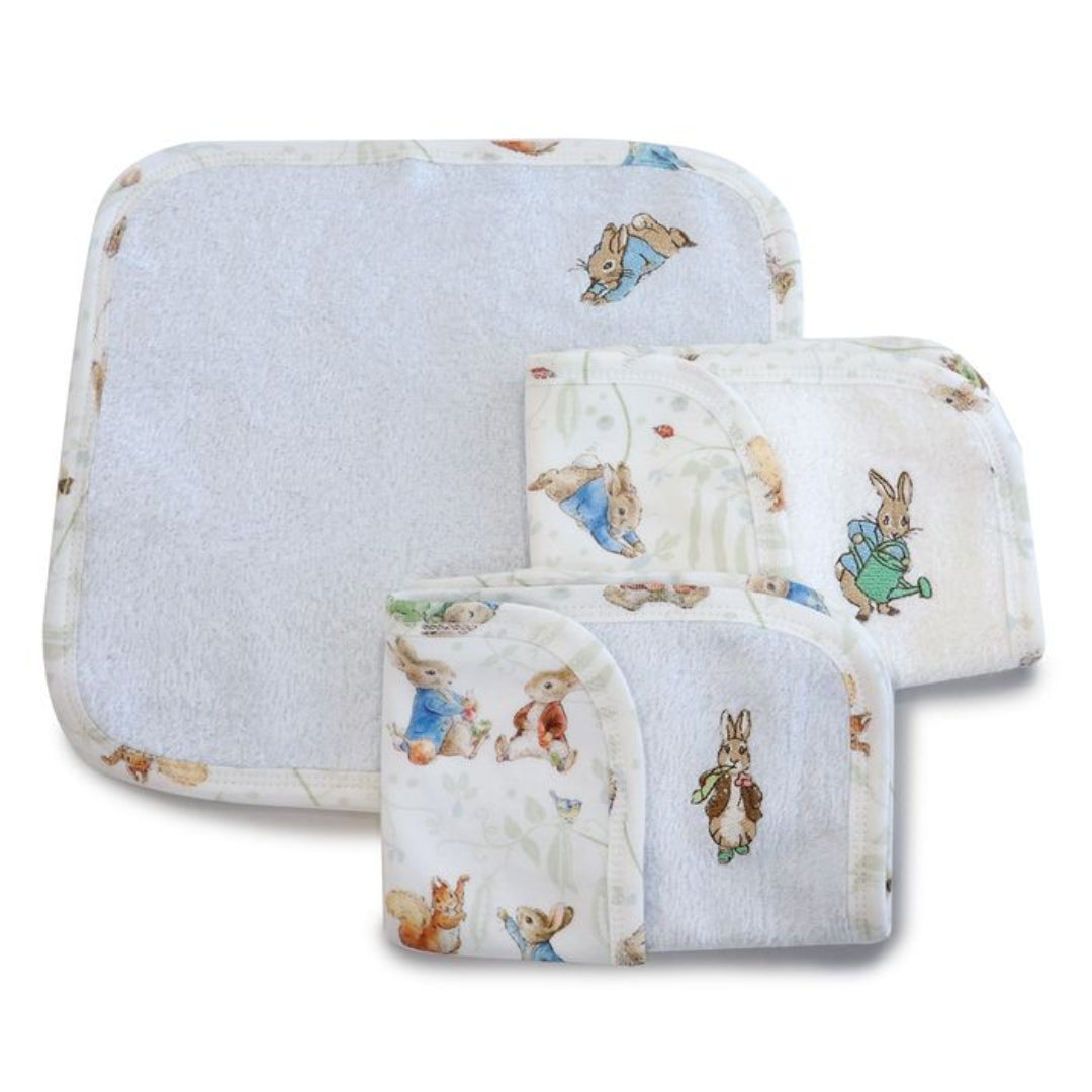 Bubba Blue Peter Rabbit Face Washers 3pk Peter Rabbit & Benjamin Bunny