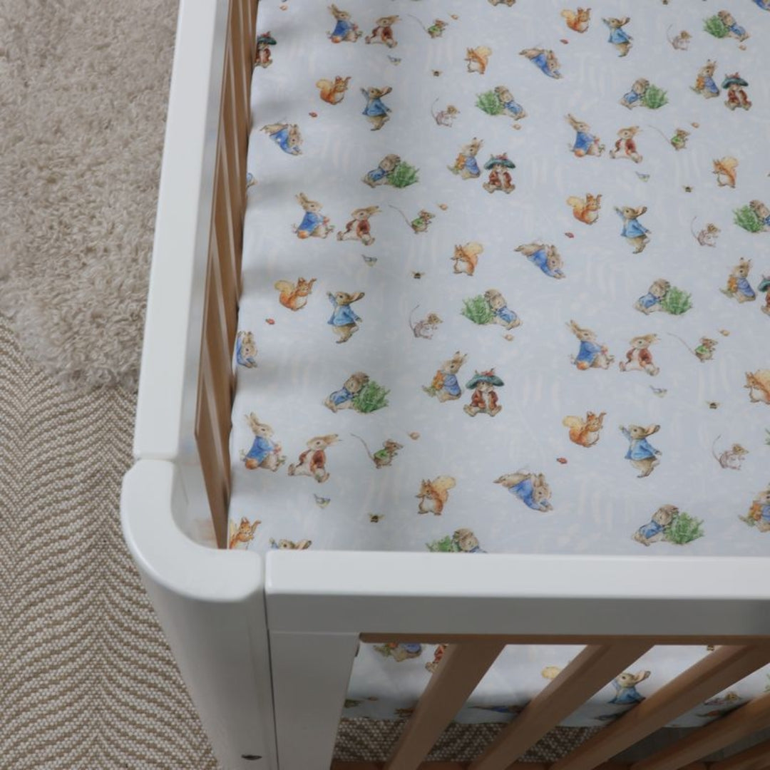 Bubba Blue Peter Rabbit Cot Fitted Sheet Peter Rabbit & Benjamin Bunny ...