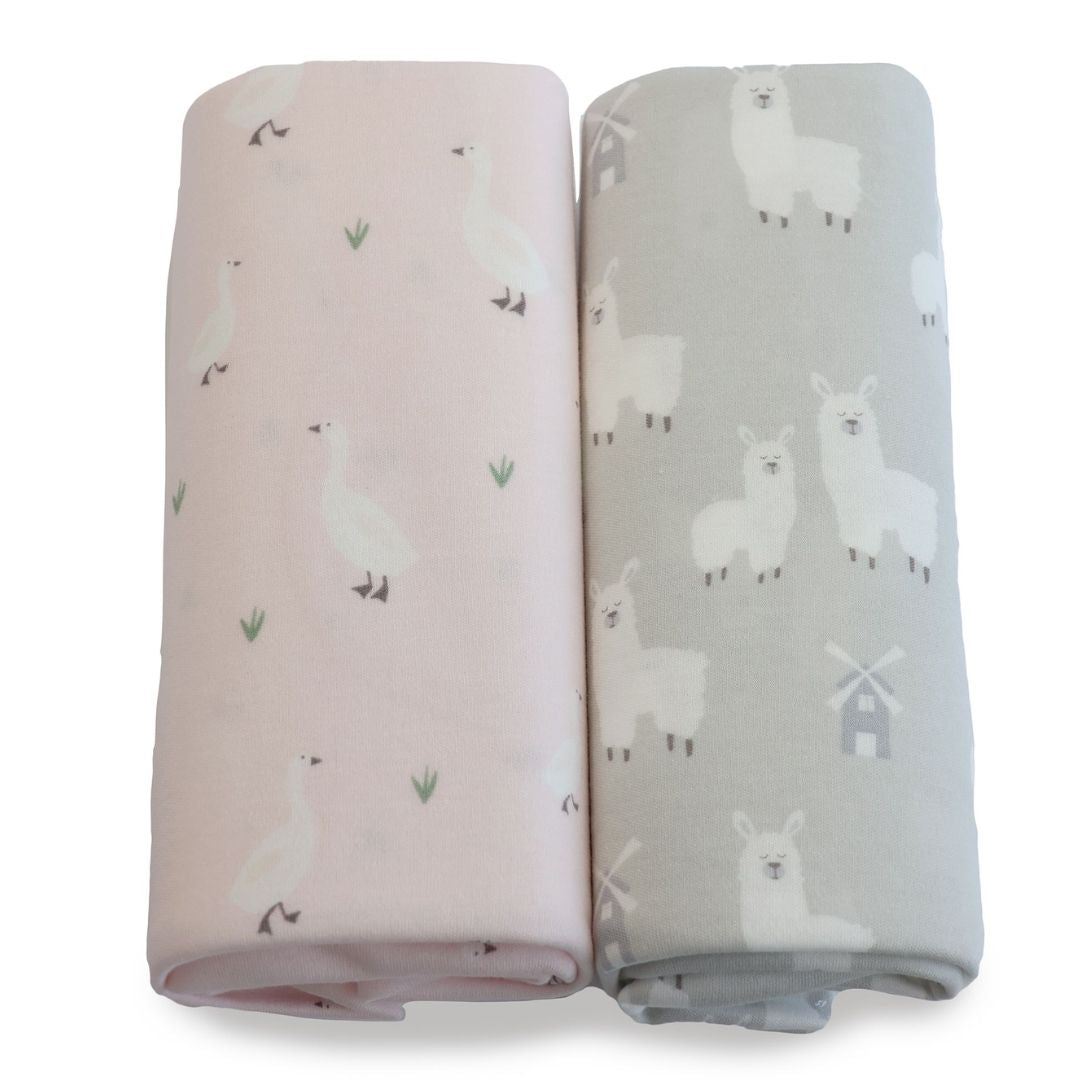 Bubba Blue Provincial Bedside Bed Fitted Sheets 2pk Blush/Grey