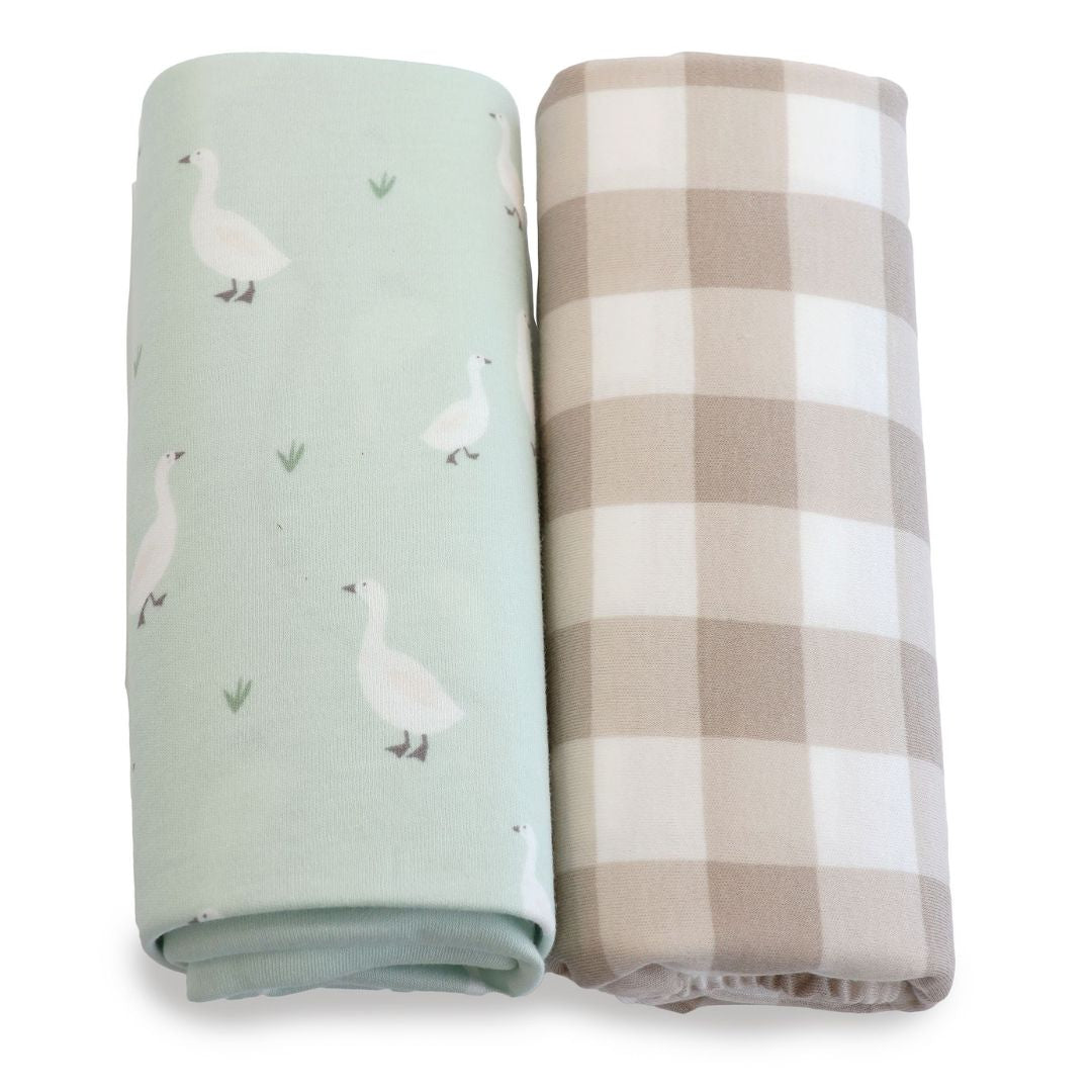 Bubba Blue Provincial Bedside Bed Fitted Sheets 2pk Olive/Taupe