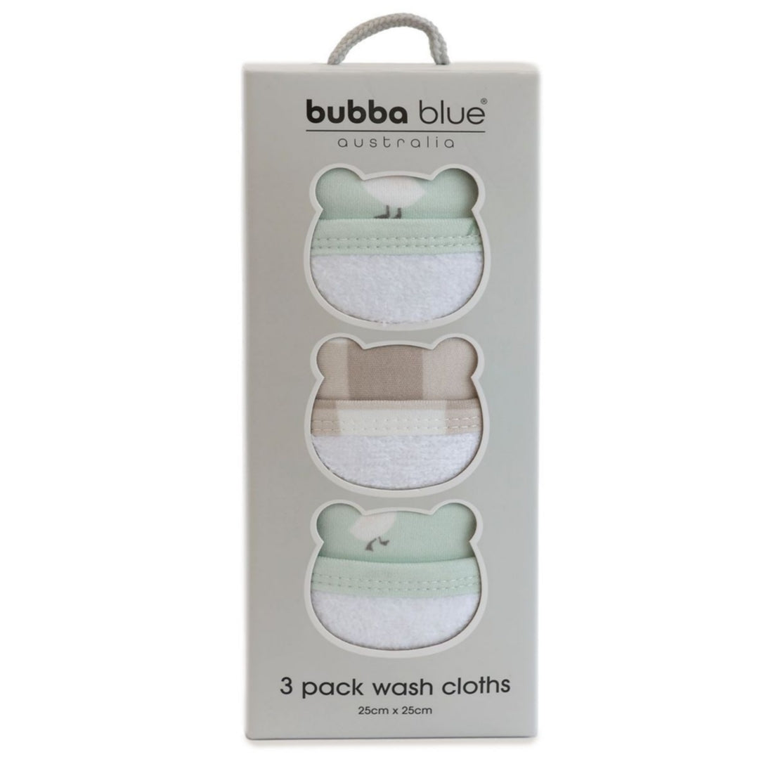 Bubba Blue Provincial Face Washers 3 Pack Olive/Taupe