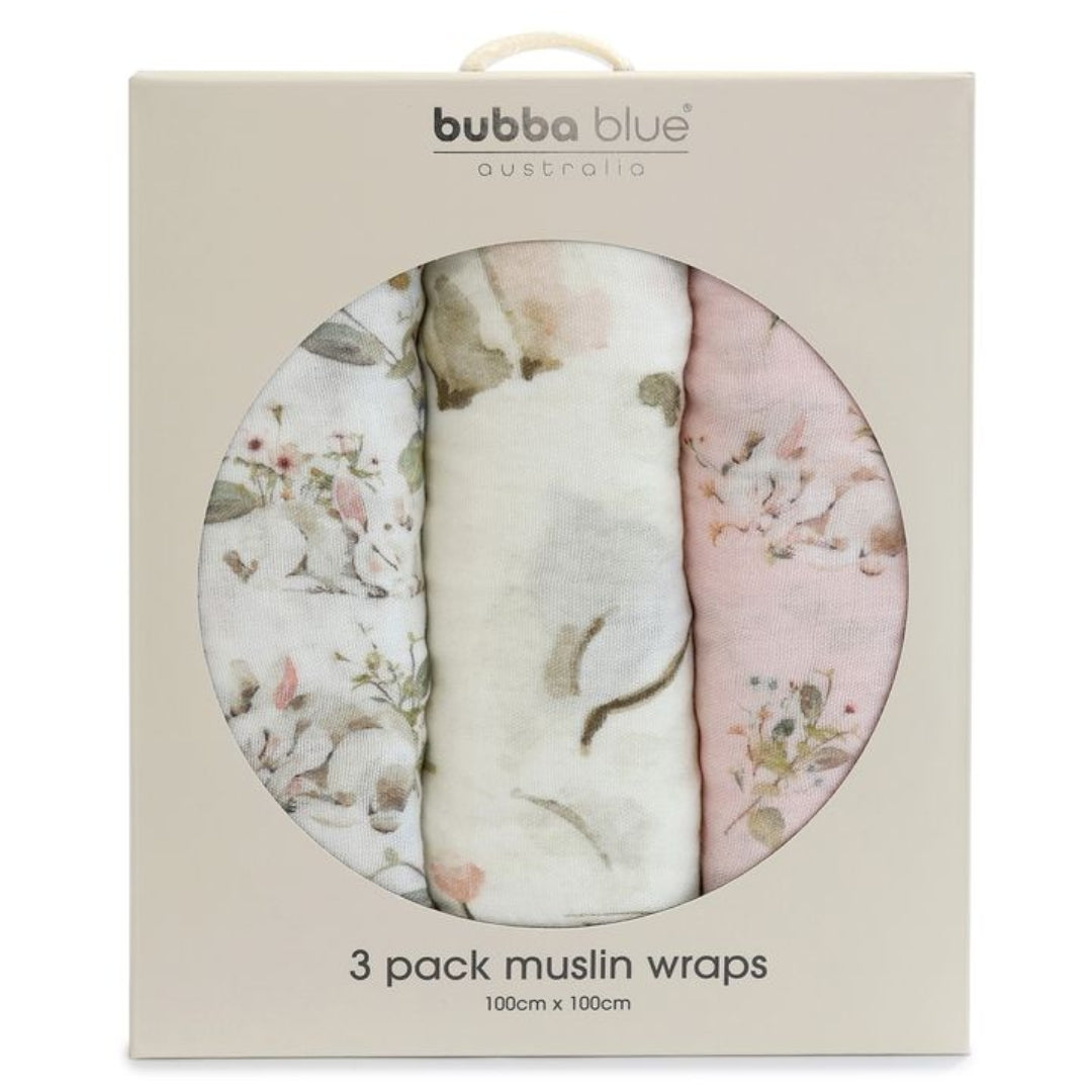 Bubba Blue Sleeping Bunny Muslin Wraps 3pk