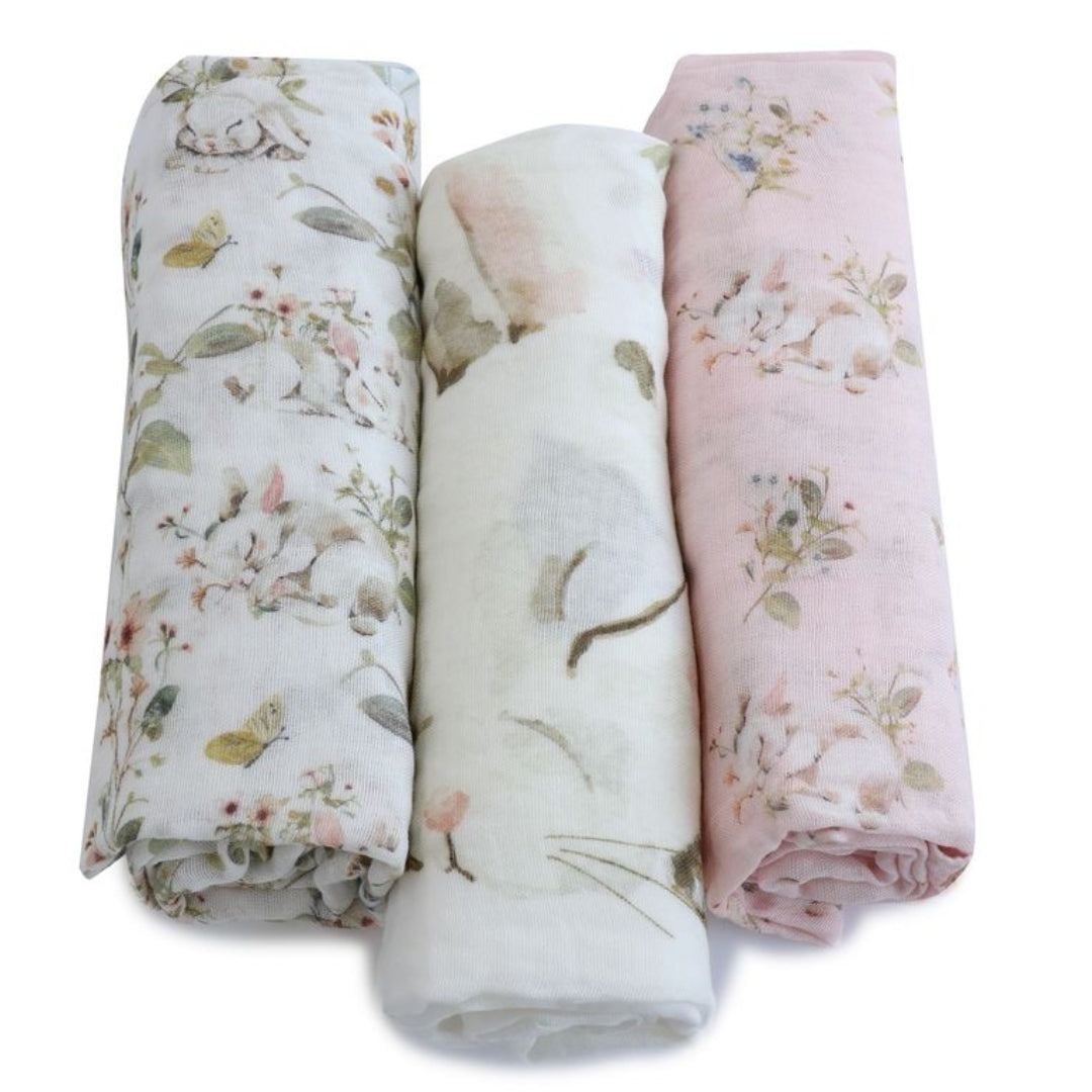 Bubba Blue Sleeping Bunny Muslin Wraps 3pk