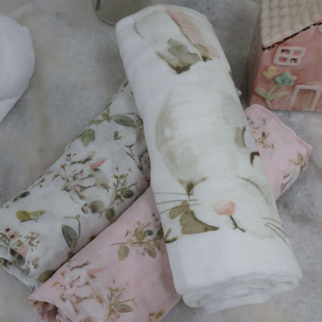 Bubba Blue Sleeping Bunny Muslin Wraps 3pk