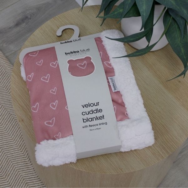 Bubba Blue Nordic Velour Cuddle Blanket with Fleece Lining Berry Heart