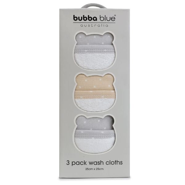 Bubba Blue Confetti Wash Cloths 3pk Grey/Taupe