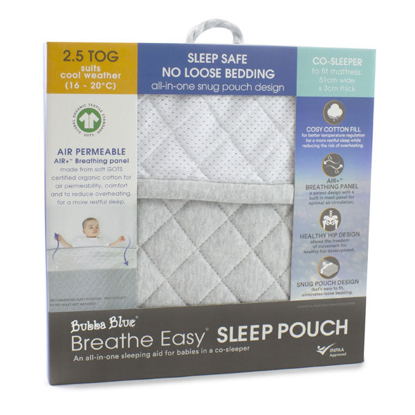 Bubba Blue Air+ Sleep Pouch 2.5Tog Co-Sleeper White Grey