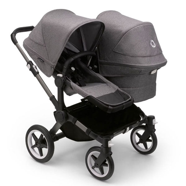 Bugaboo Donkey 5 Twin Stroller Grey Melange TRAVEL SYSTEM (includes 2 Bugaboo Turtle car seats with base & adaptors)