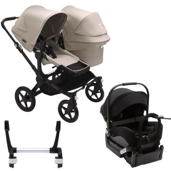 Bugaboo Donkey 5 Duo Stroller Black/Desert Taupe-Desert Taupe TRAVEL SYSTEM (includes Bugaboo Turtle car seat with base & adaptors)