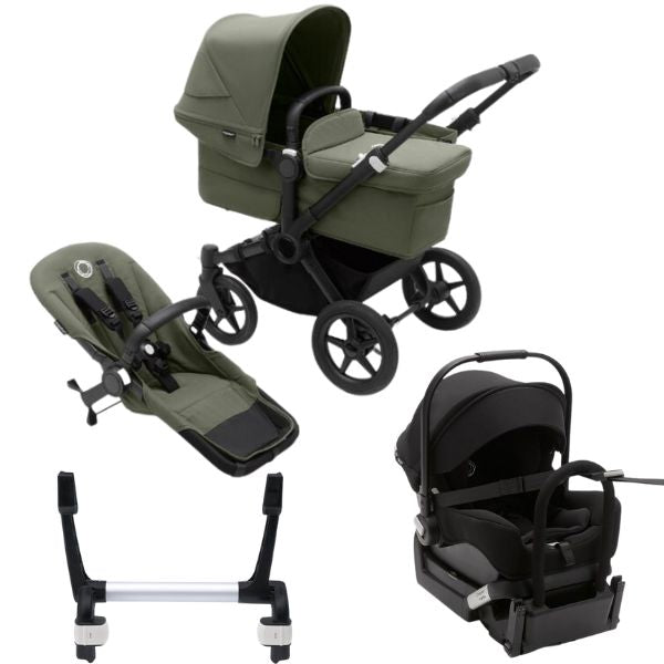 Bugaboo Donkey 5 Mono Stroller Complete Black/Forest Green-Forest Green TRAVEL SYSTEM (includes Bugaboo Turtle car seat with base & adaptors)