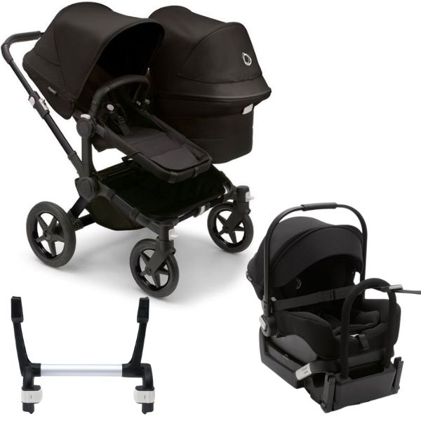 Bugaboo Donkey 5 Duo Stroller Midnight Black TRAVEL SYSTEM (includes Bugaboo Turtle car seat with base & adaptors)