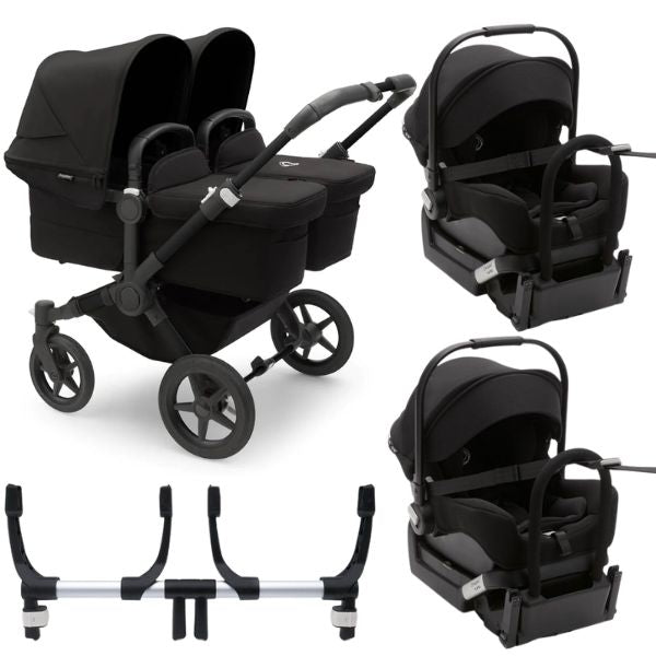 Bugaboo Donkey 5 Twin Stroller Midnight Black TRAVEL SYSTEM (includes 2 Bugaboo Turtle car seats with base & adaptors)