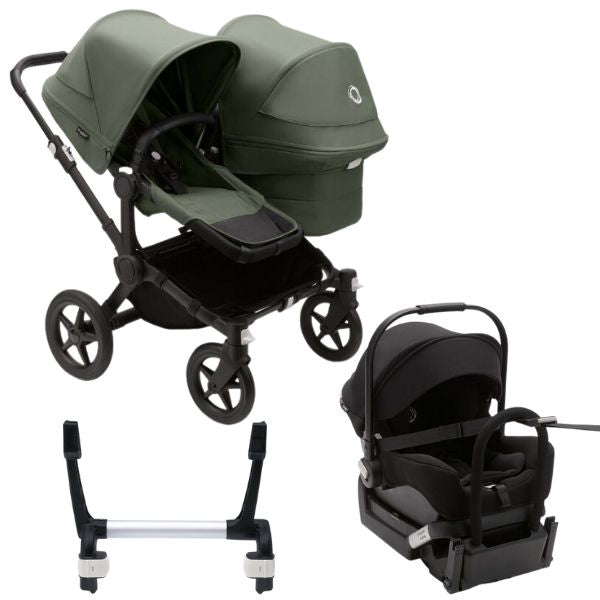 Bugaboo Donkey 5 Duo Stroller Black/Forest Green-Forest Green TRAVEL SYSTEM (includes Bugaboo Turtle car seat with base & adaptors)
