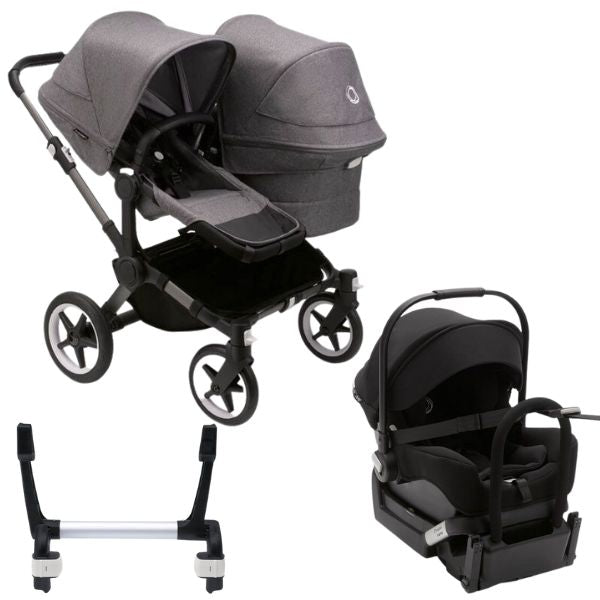 Bugaboo Donkey 5 Duo Stroller Grey Melange TRAVEL SYSTEM (includes Bugaboo Turtle car seat with base & adaptors)