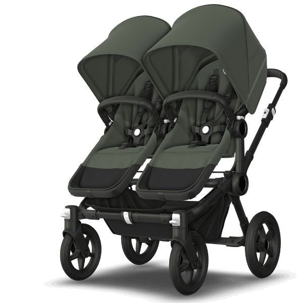 Bugaboo Donkey 5 Twin Stroller Black/Forest Green-Forest Green TRAVEL SYSTEM (includes 2 Bugaboo Turtle car seats with base & adaptors)